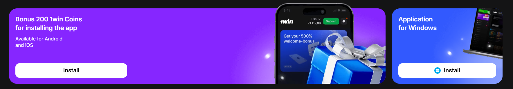 Download 1win App for PC and enjoy fast install on any smartphone